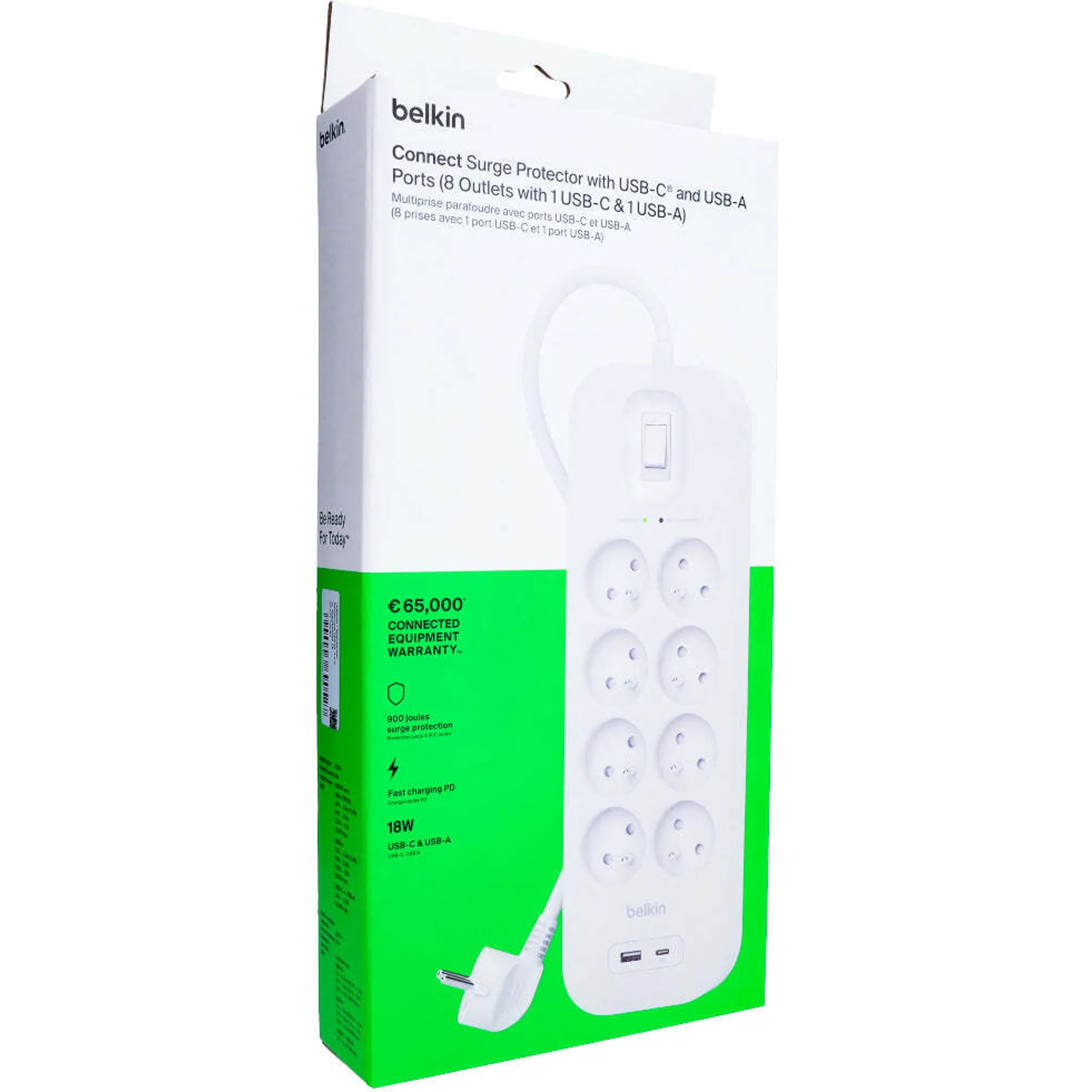 Сетевой фильтр BELKIN SRB003 White, 8 розеток, 1xUSB-C, 1xUSB, 2м (SRB003CA2M)