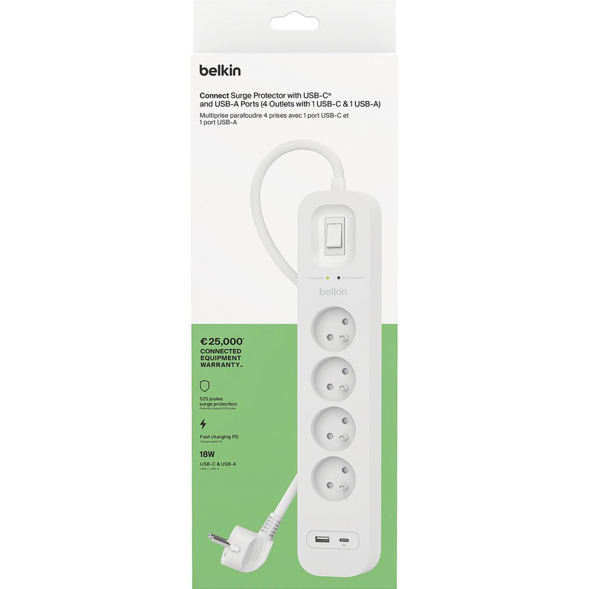 Мережевий фільтр BELKIN SRB001 White, 4 розетки, 1xUSB-C, 1xUSB, 2м (SRB001CA2M)