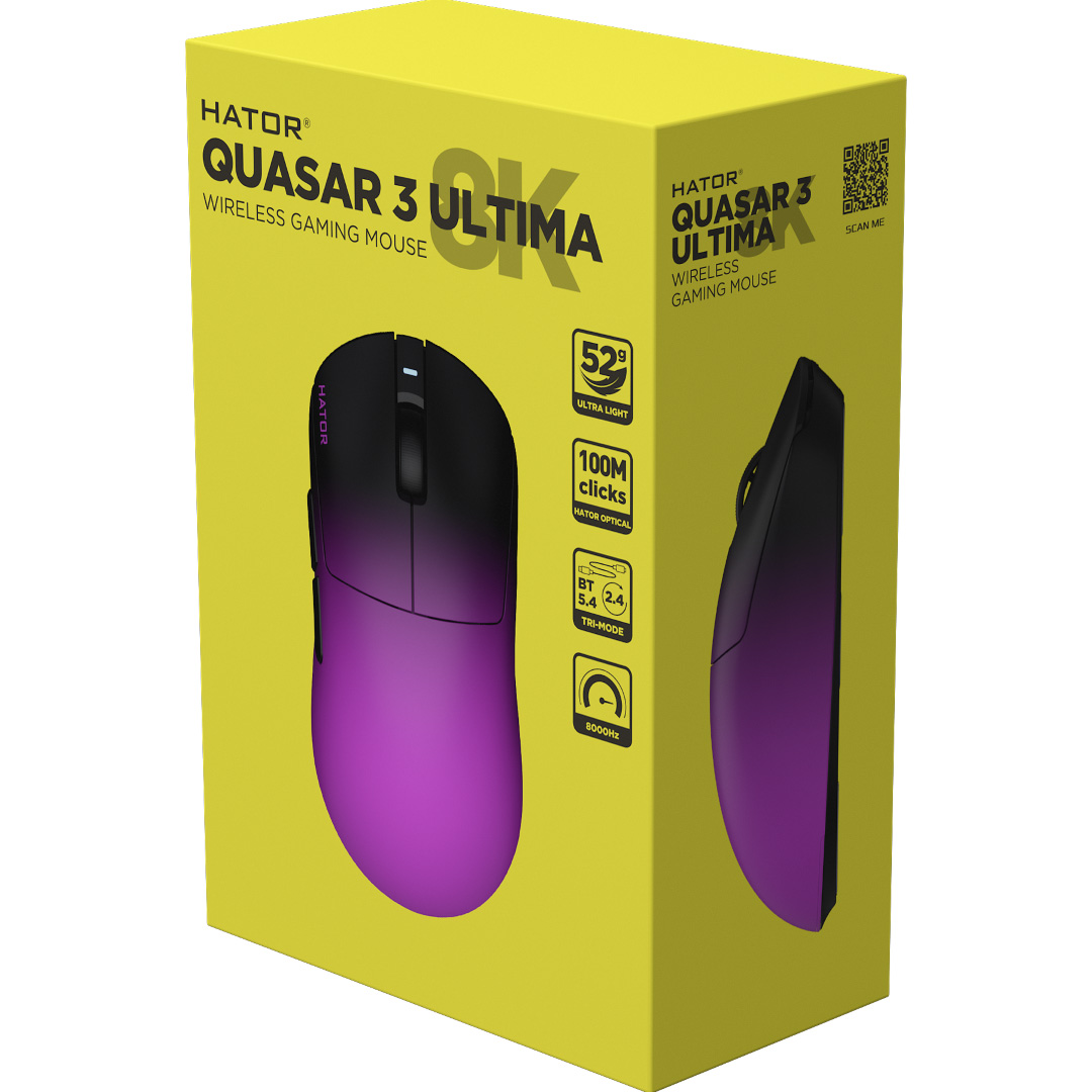 Мышь игровая HATOR Quasar 3 Ultima 8K Wireless Black/Violet (HTM760)