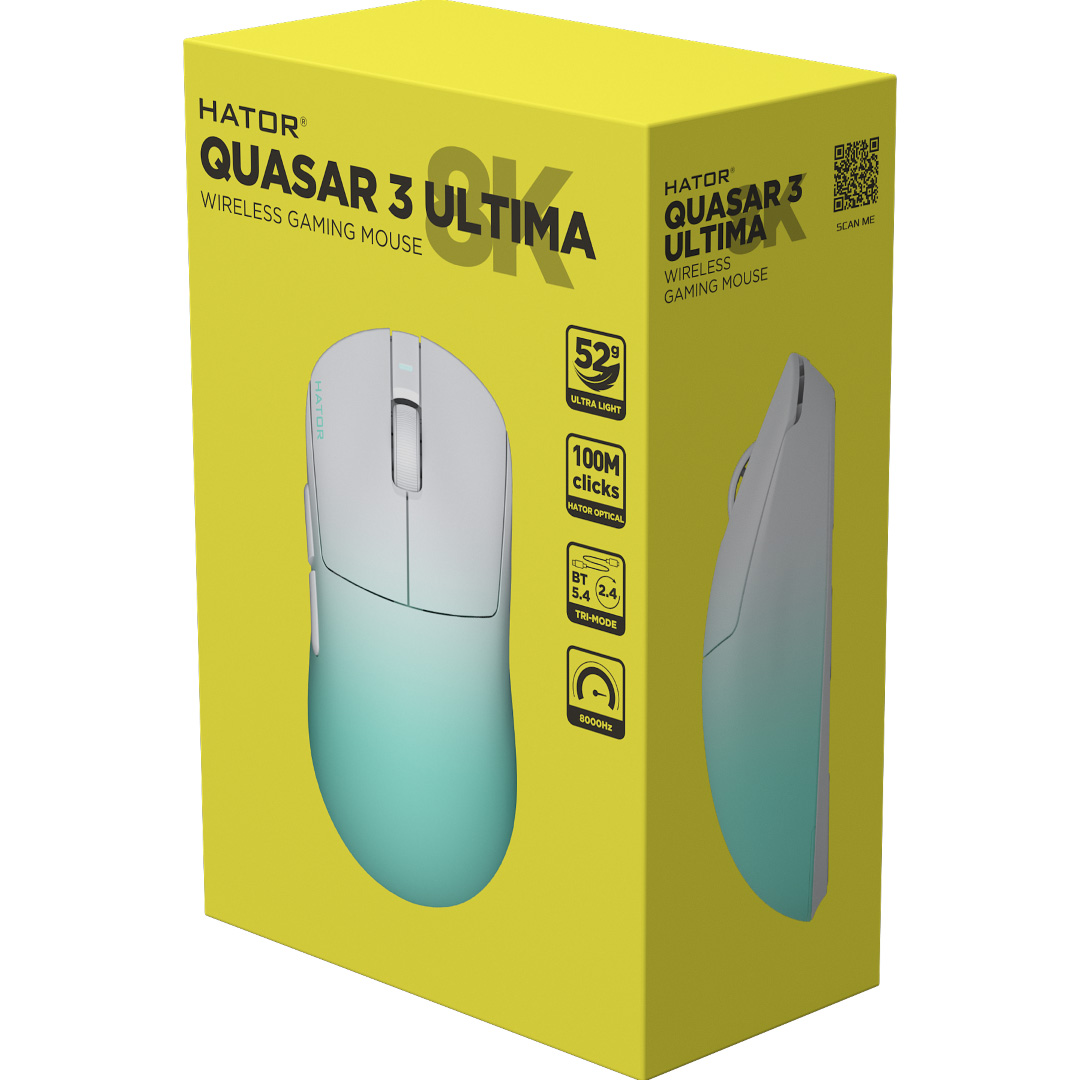 Мышь игровая HATOR Quasar 3 Ultima 8K Wireless White/Mint (HTM761)