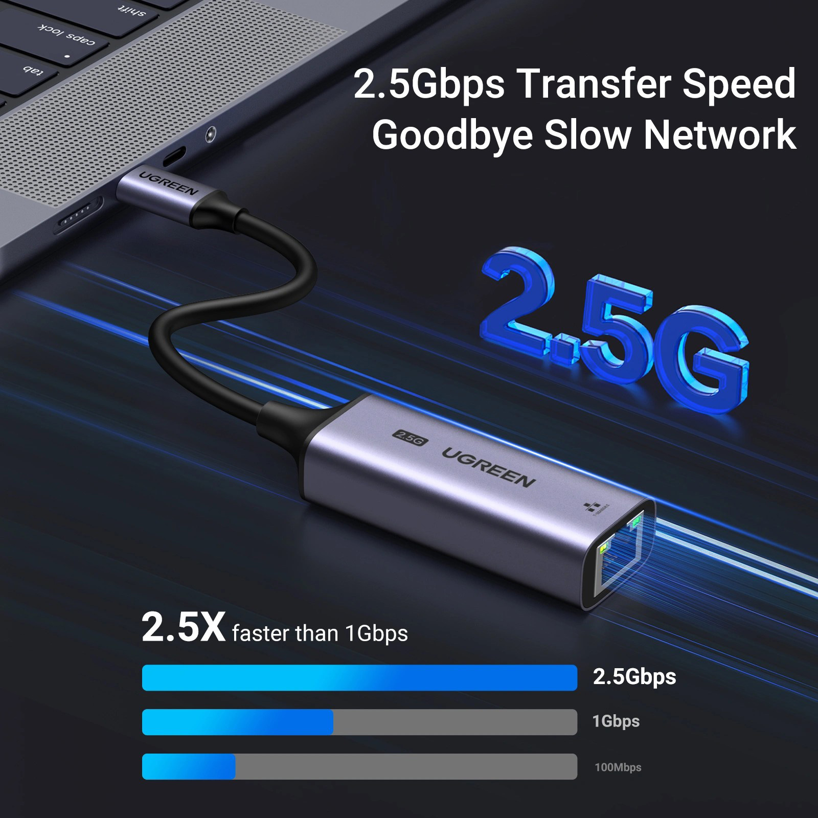 Мережевий адаптер UGREEN CM648 USB-C 2.5 Gigabit Ethernet Adapter Space Gray (25052)