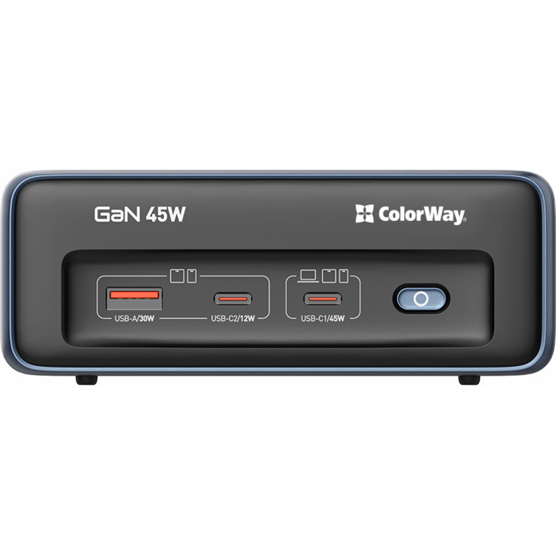 Мережевий фільтр COLORWAY CW-CHE25PDB Blue, 2 розетки, 2xUSB-C, 1xUSB, 2м