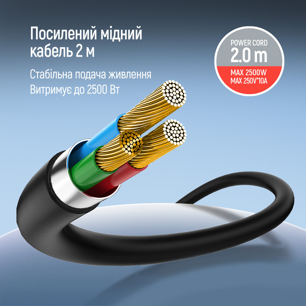 Мережевий фільтр COLORWAY CW-CHE25PDB Blue, 2 розетки, 2xUSB-C, 1xUSB, 2м