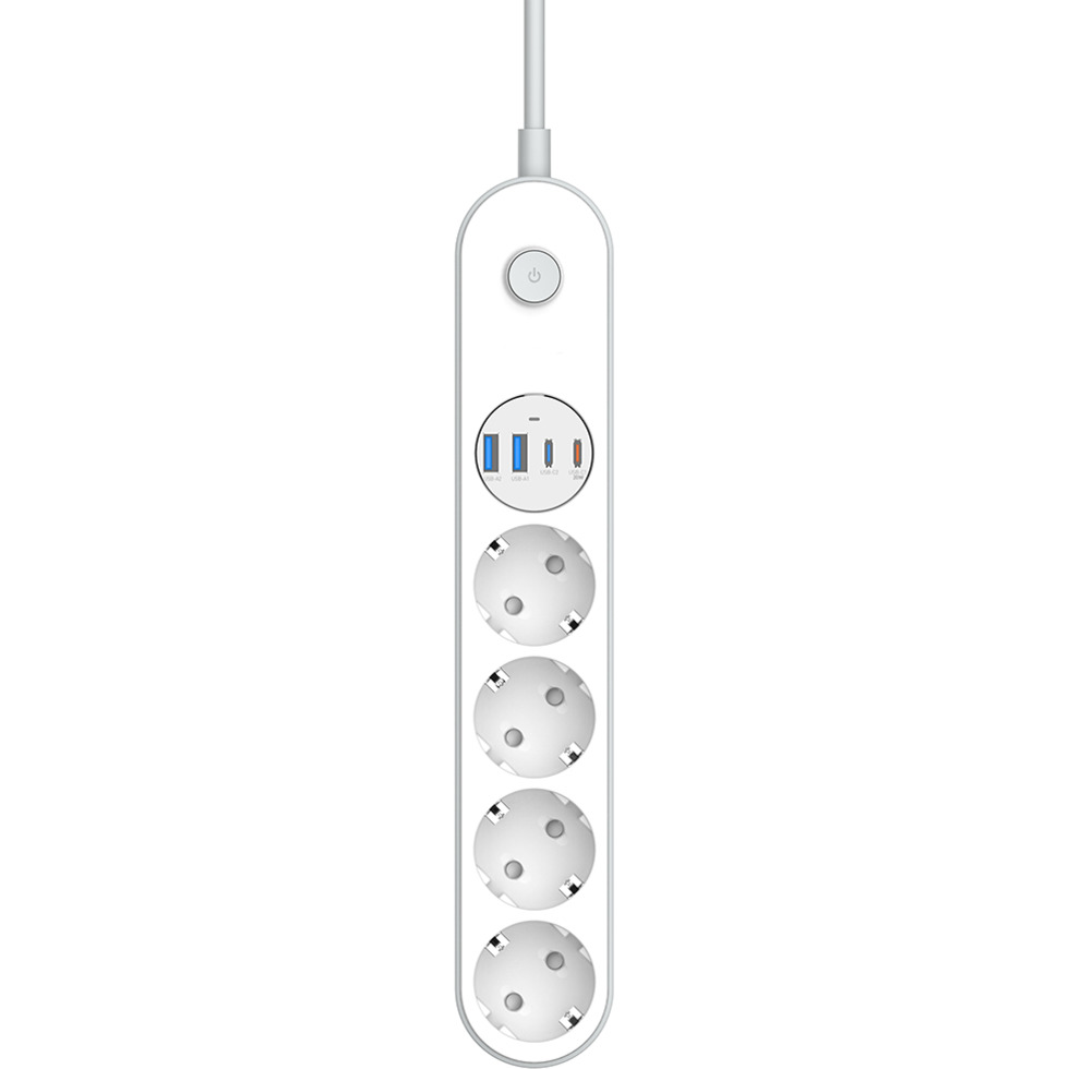 Сетевой фильтр COLORWAY CW-CHE44PDW White, 4 розетки, 2xUSB-C, 2xUSB, 2м