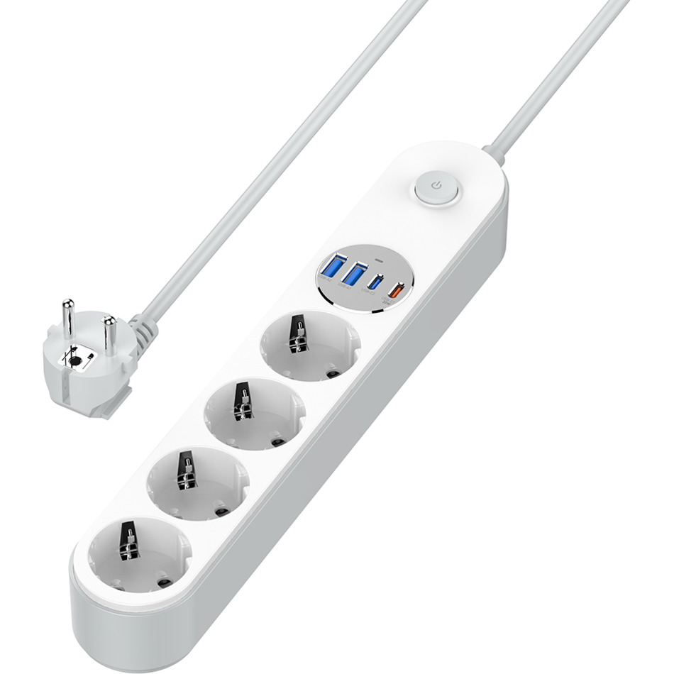 Сетевой фильтр COLORWAY CW-CHE44PDW White, 4 розетки, 2xUSB-C, 2xUSB, 2м