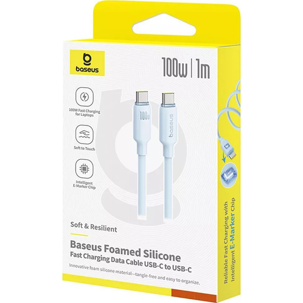Кабель BASEUS Foamed Silicone Type-C to Type-C PD 100W 1м Blue (E0426702)