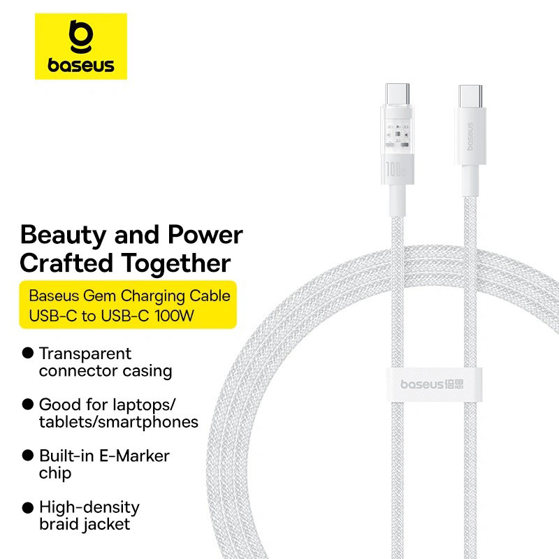 Кабель BASEUS Gem Fast Charging Data Cable USB to USB-C 100W 1м Moon White (P10373000211-00)