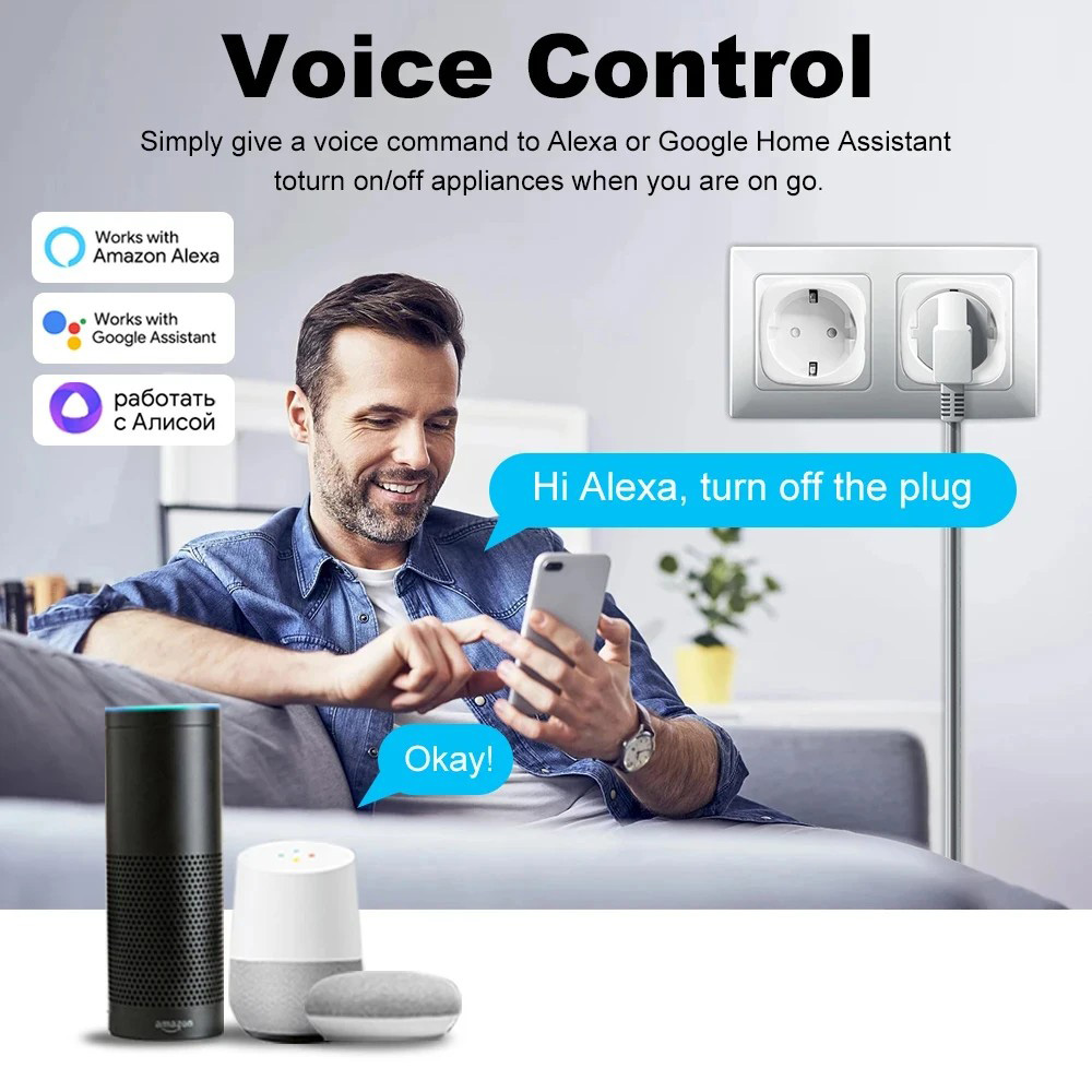 Розумна розетка QUANATUM Tuya 20A EU WiFi Smart Socket