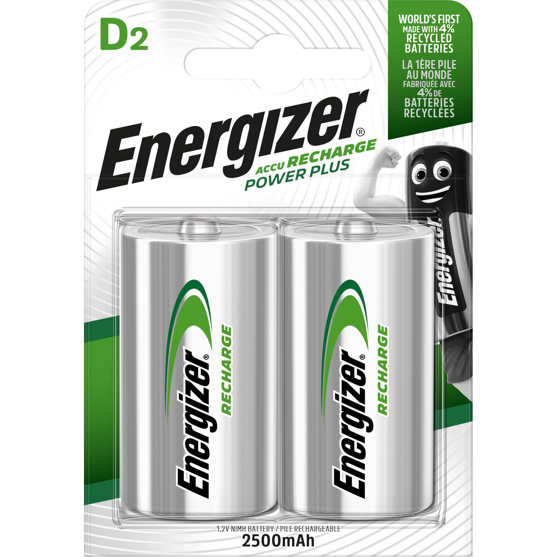 Аккумулятор ENERGIZER Power Plus D 2500mAh 2шт/уп (E300322002)
