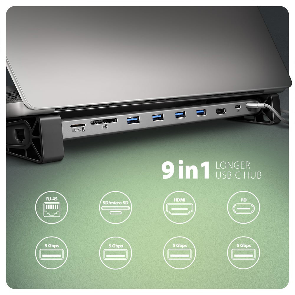 Док-станція AXAGON 9-in-1 Longer USB-C 5Gbps Hub
