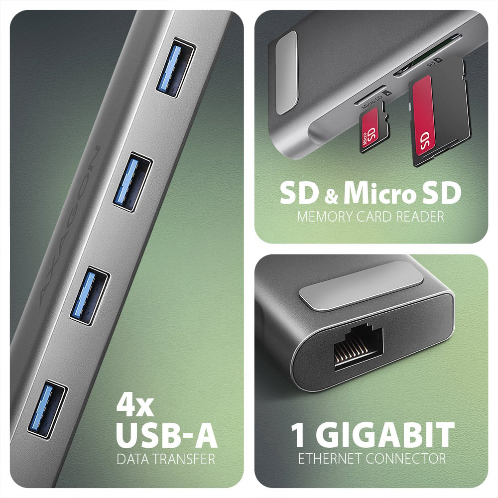 Док-станція AXAGON 9-in-1 Longer USB-C 5Gbps Hub