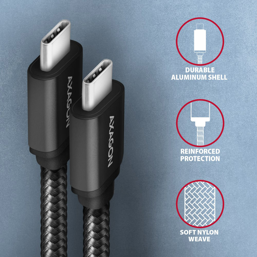 Кабель AXAGON USB-C to USB-C 3.2 Gen 1 1м Black