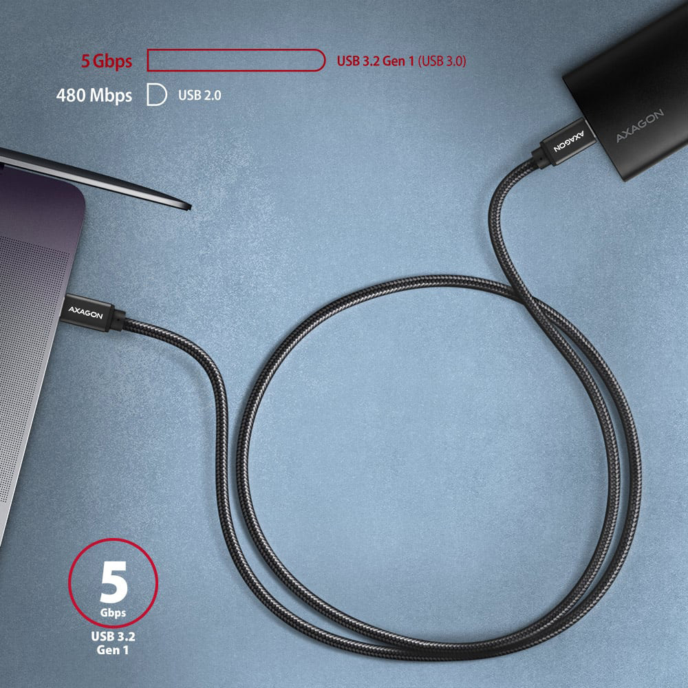 Кабель AXAGON USB-C to USB-C 3.2 Gen 1 1м Black