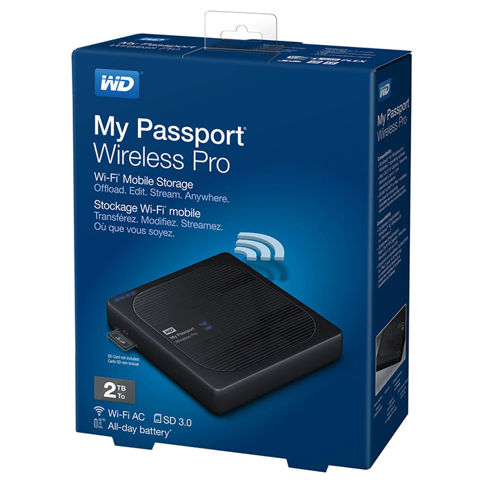 Зовнішній портативний вінчестер 2.5" WD My Passport Wireless Pro 1TB USB/Wi-Fi (WDBVPL0010BBK-EESN)