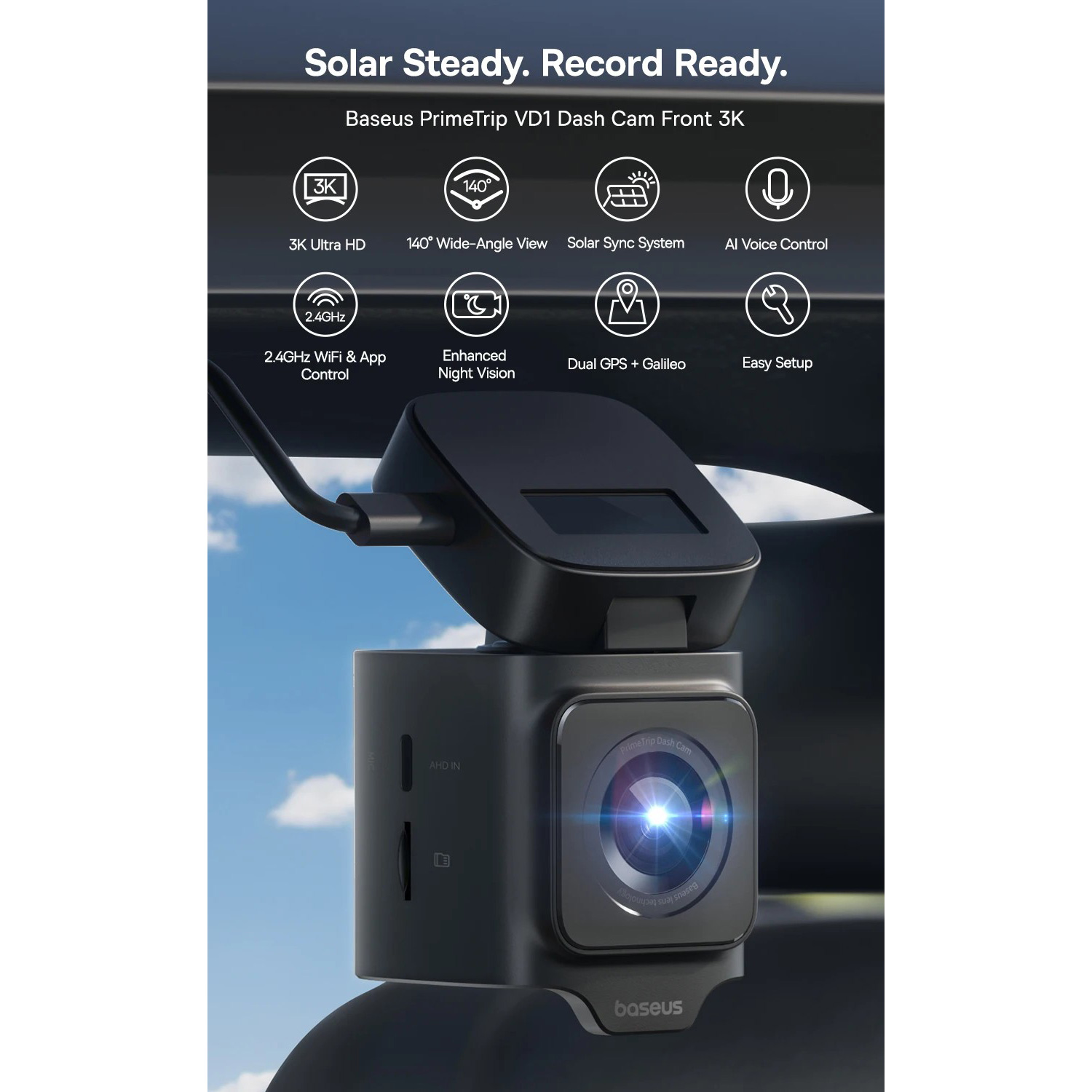 Автомобильный видеорегистратор BASEUS PrimeTrip VD1 Dash Cam Front 3K Cosmic Black