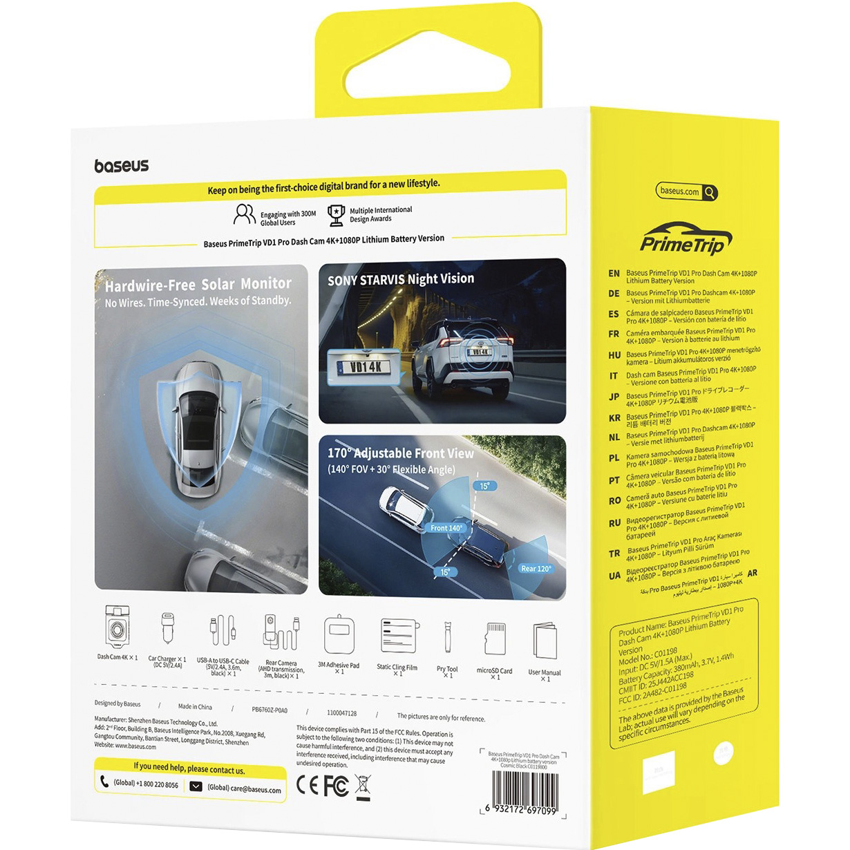 Автомобільний відеореєстратор з камерою заднього виду BASEUS PrimeTrip VD1 Pro Dash Cam 4K + 1080p Cosmic Black