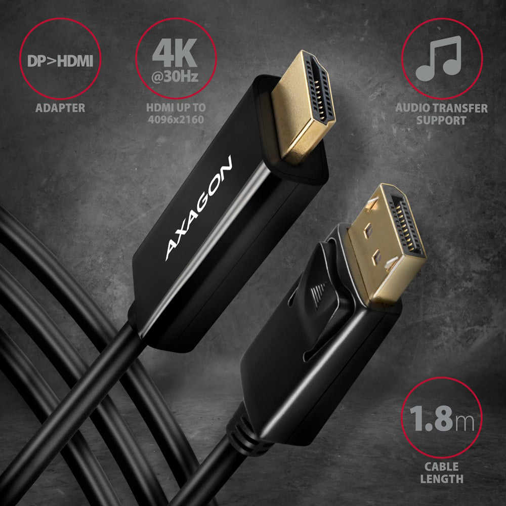 Кабель AXAGON RVD-HI14C2 DisplayPort - HDMI 1.8м Black