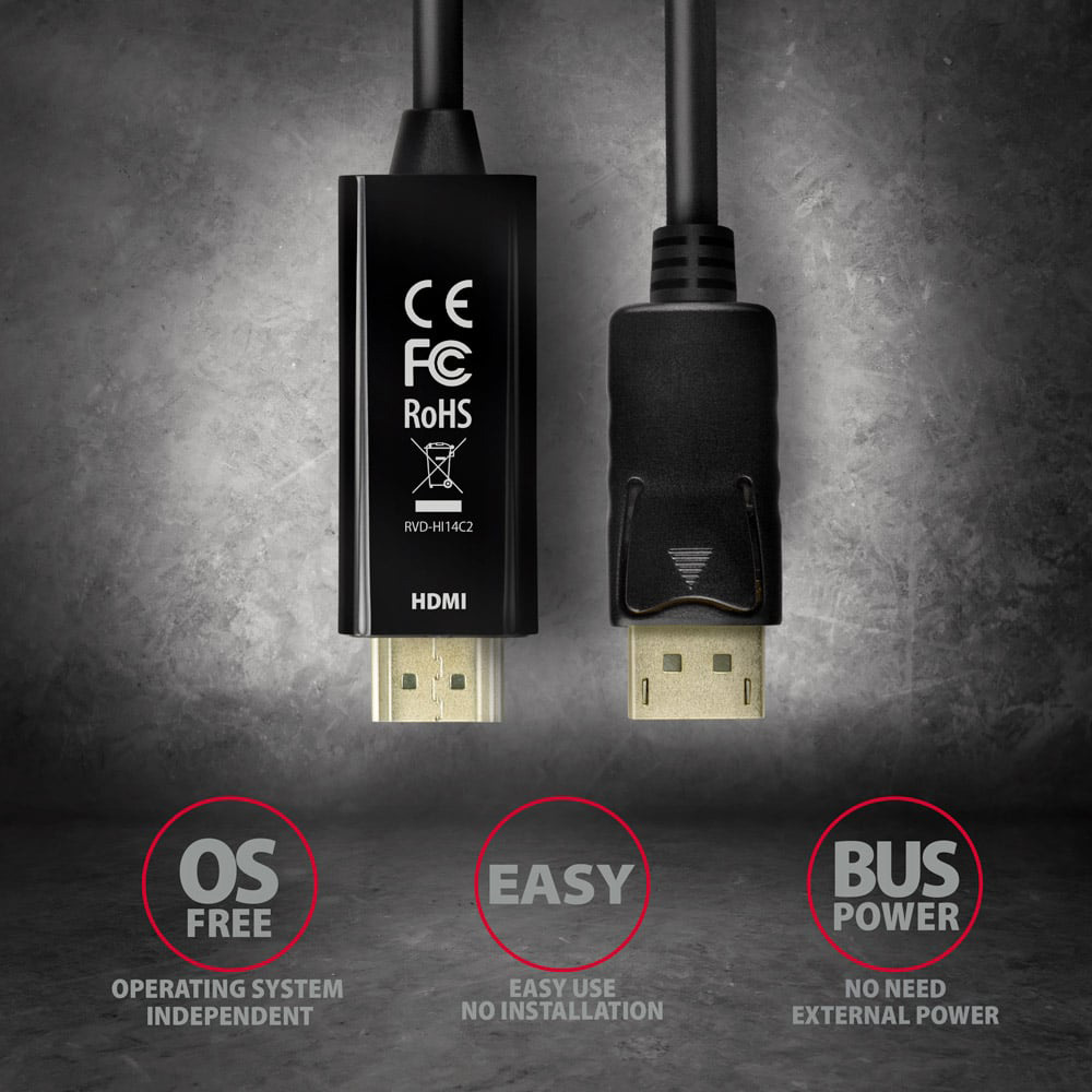 Кабель AXAGON RVD-HI14C2 DisplayPort - HDMI 1.8м Black