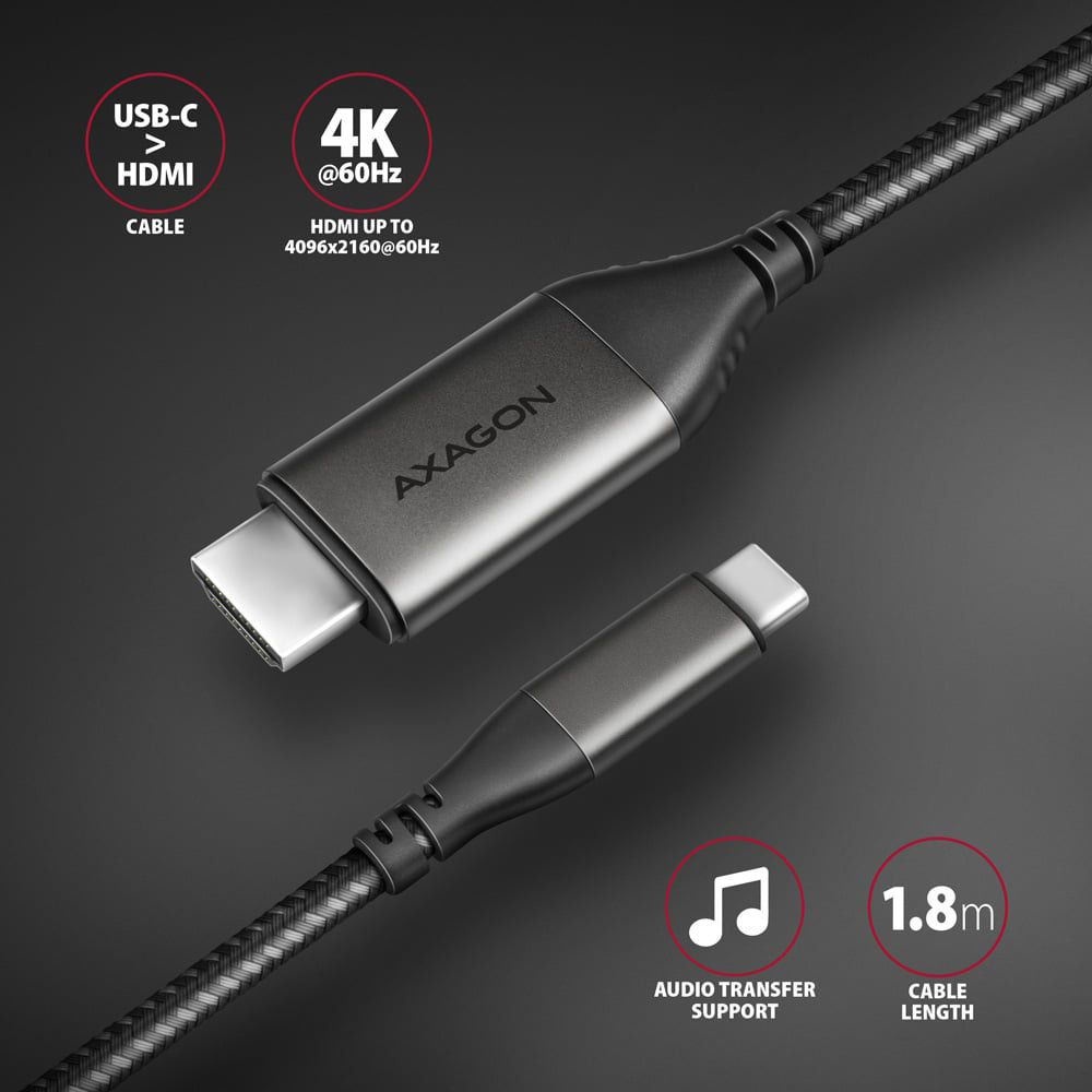Кабель AXAGON RVC-HI2MC USB-C to HDMI 1.8м Black