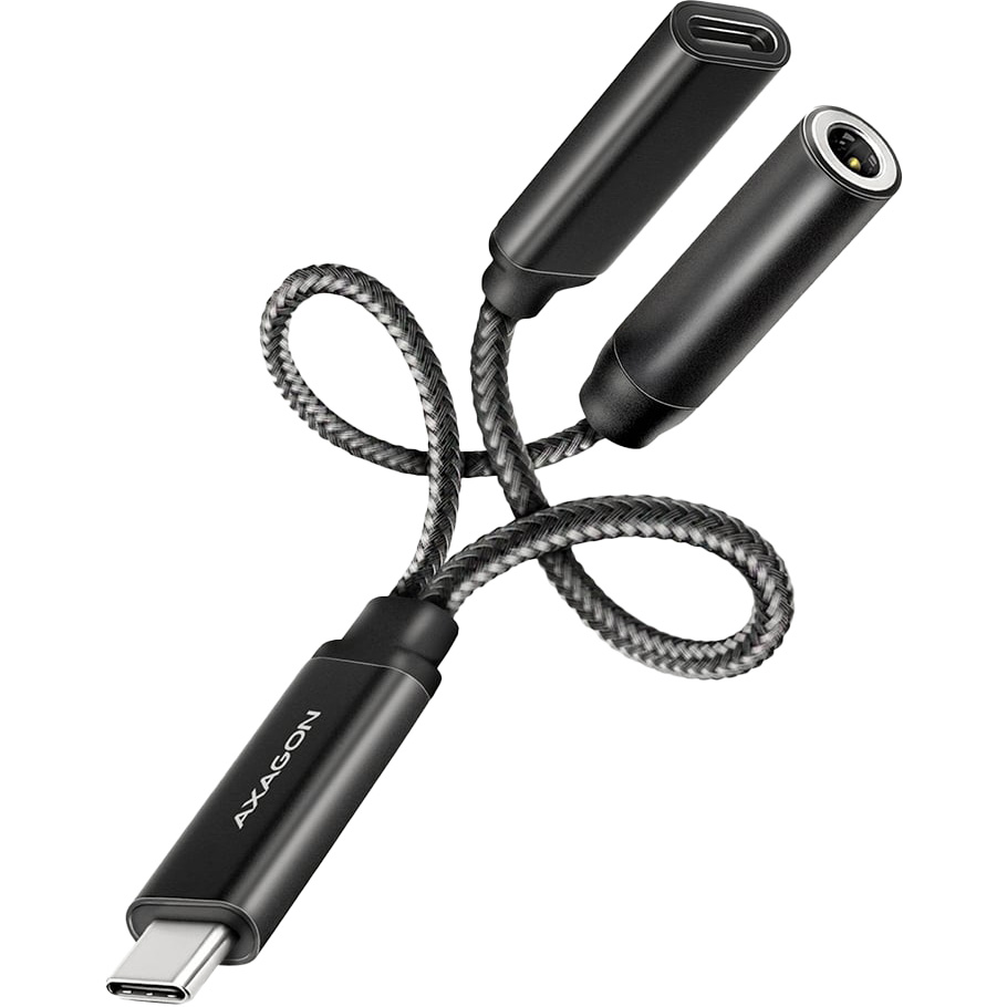 Конвертер аудіосигналу AXAGON ADA-HCPD USB-C M/F + minijack 3.5mm with Power Delivery 60W Black