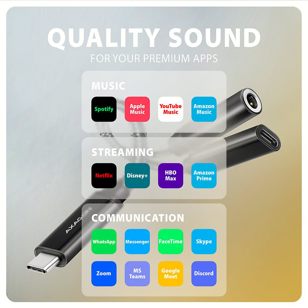Конвертер аудіосигналу AXAGON ADA-HCPD USB-C M/F + minijack 3.5mm with Power Delivery 60W Black