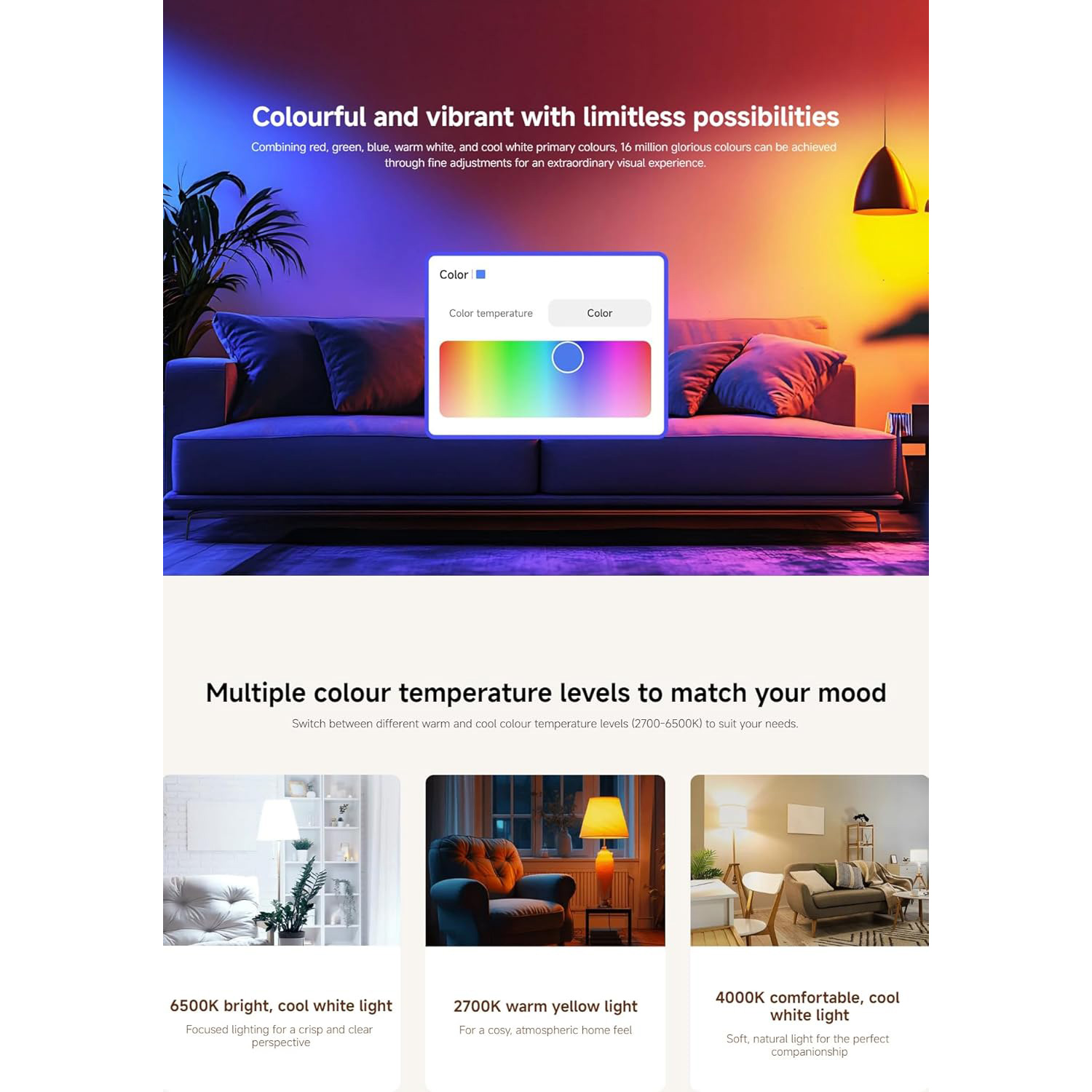 Розумна лампа XIAOMI Smart LED Bulb White and Color E27 8.5W 2700-6500K (BHR9434GL)