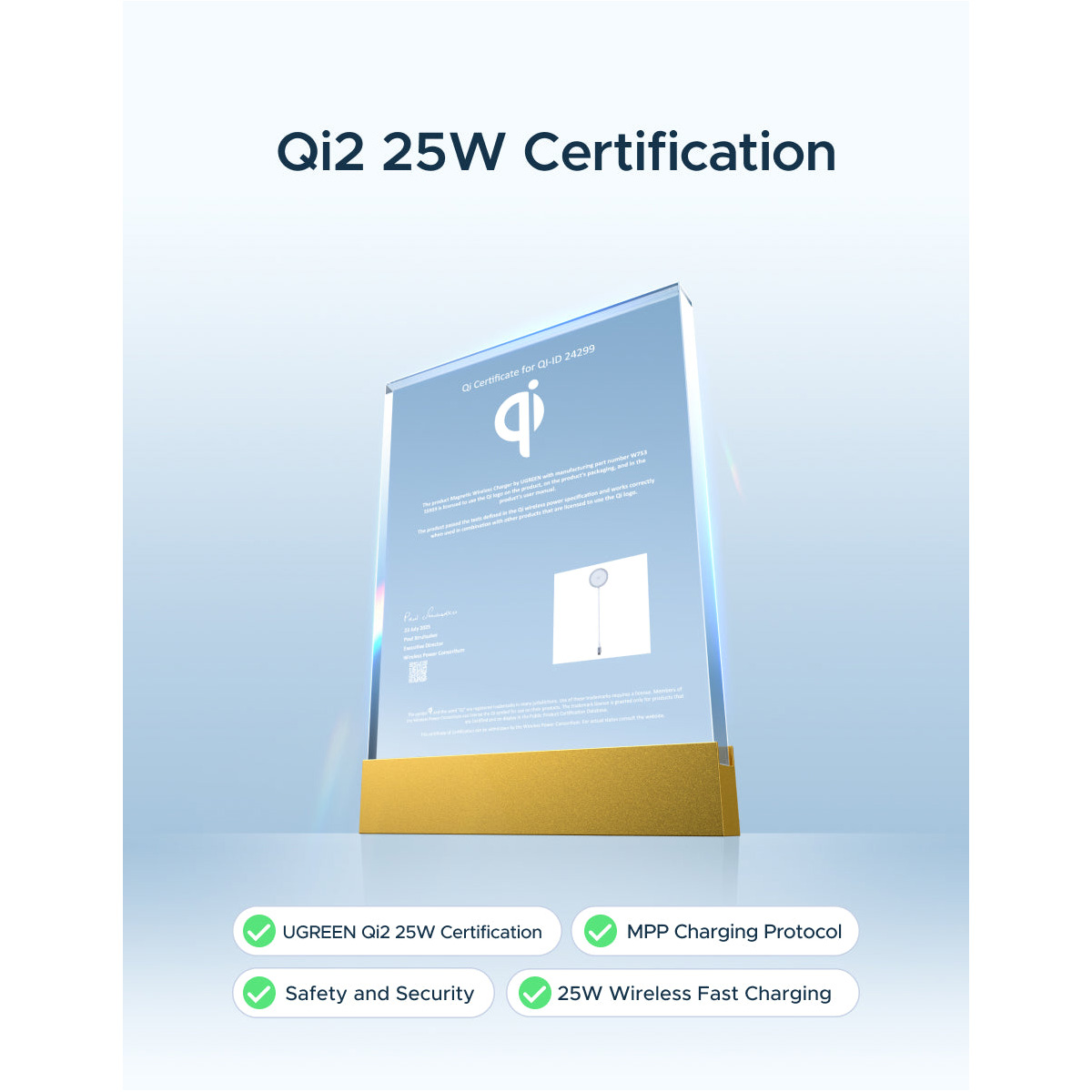 Бездротовий зарядний пристрій UGREEN W753 Qi2 Magflow Magnetic Wireless Charging Pad 25W Starlight Blue (55959)