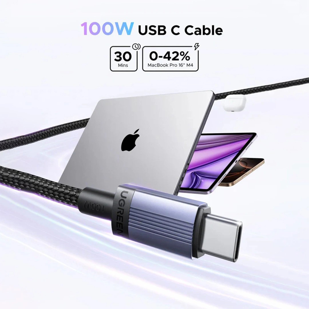 Кабель UGREEN L528 Type-C to Type-C PD100W 0.5м Space Gray (65831)