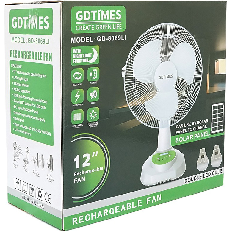 Настольный вентилятор GDTIMES GD 8069LI-12 + Solar Panel + LED Lamp