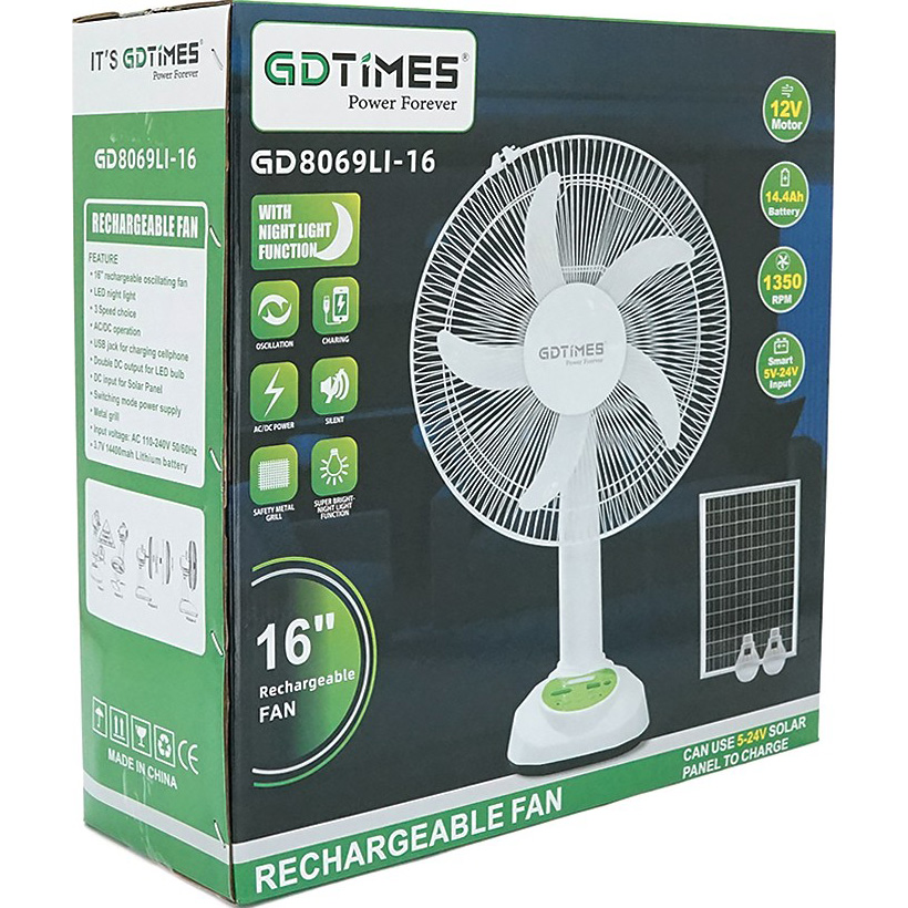 Настольный вентилятор GDTIMES GD 8069LI-16 + Solar Panel + LED Lamp