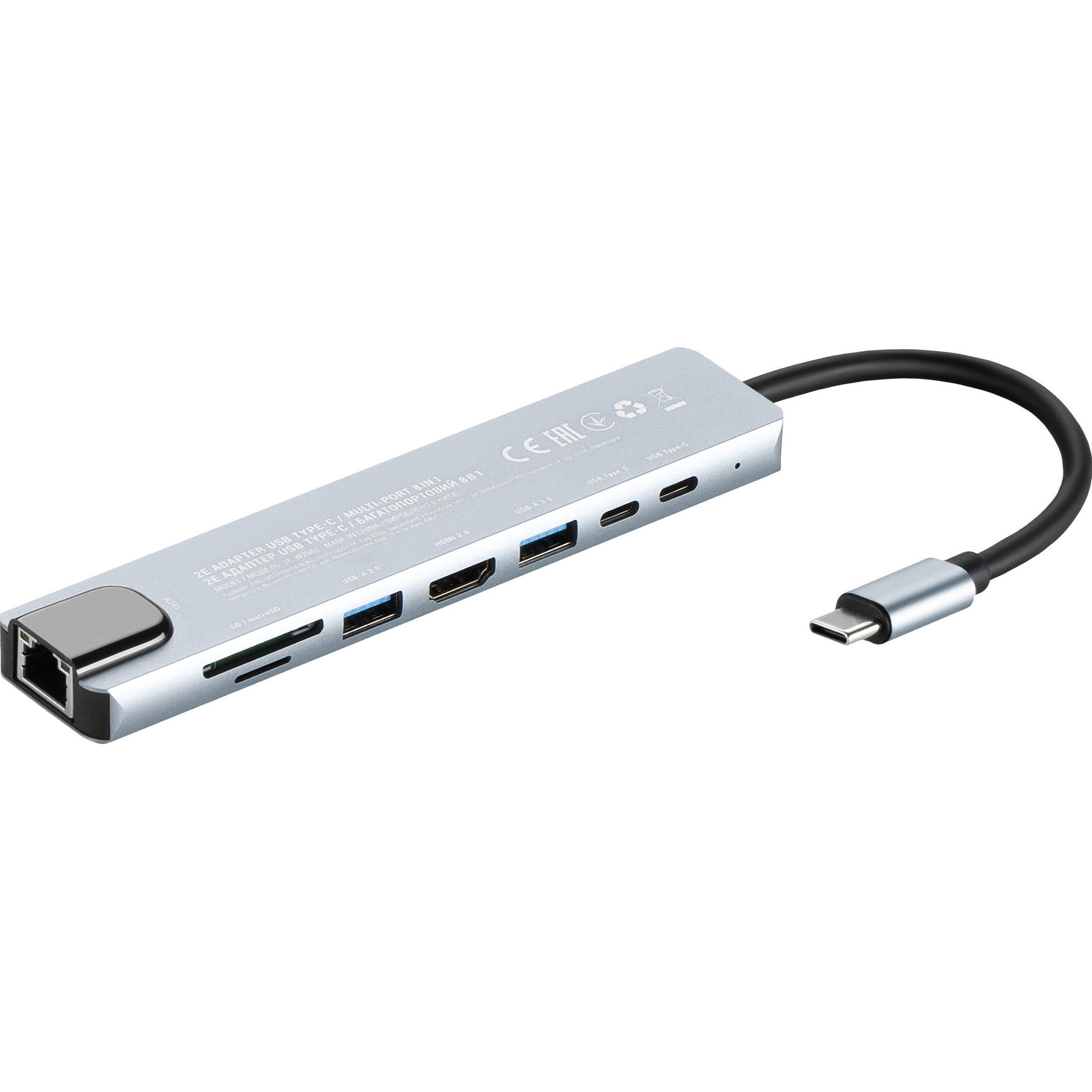 Порт-репликатор 2E USB-C to 1xHDMI, 1xUSB3.0, 1xUSB2.0, 2xPD, LAN, SD/TF (2E-W2681)
