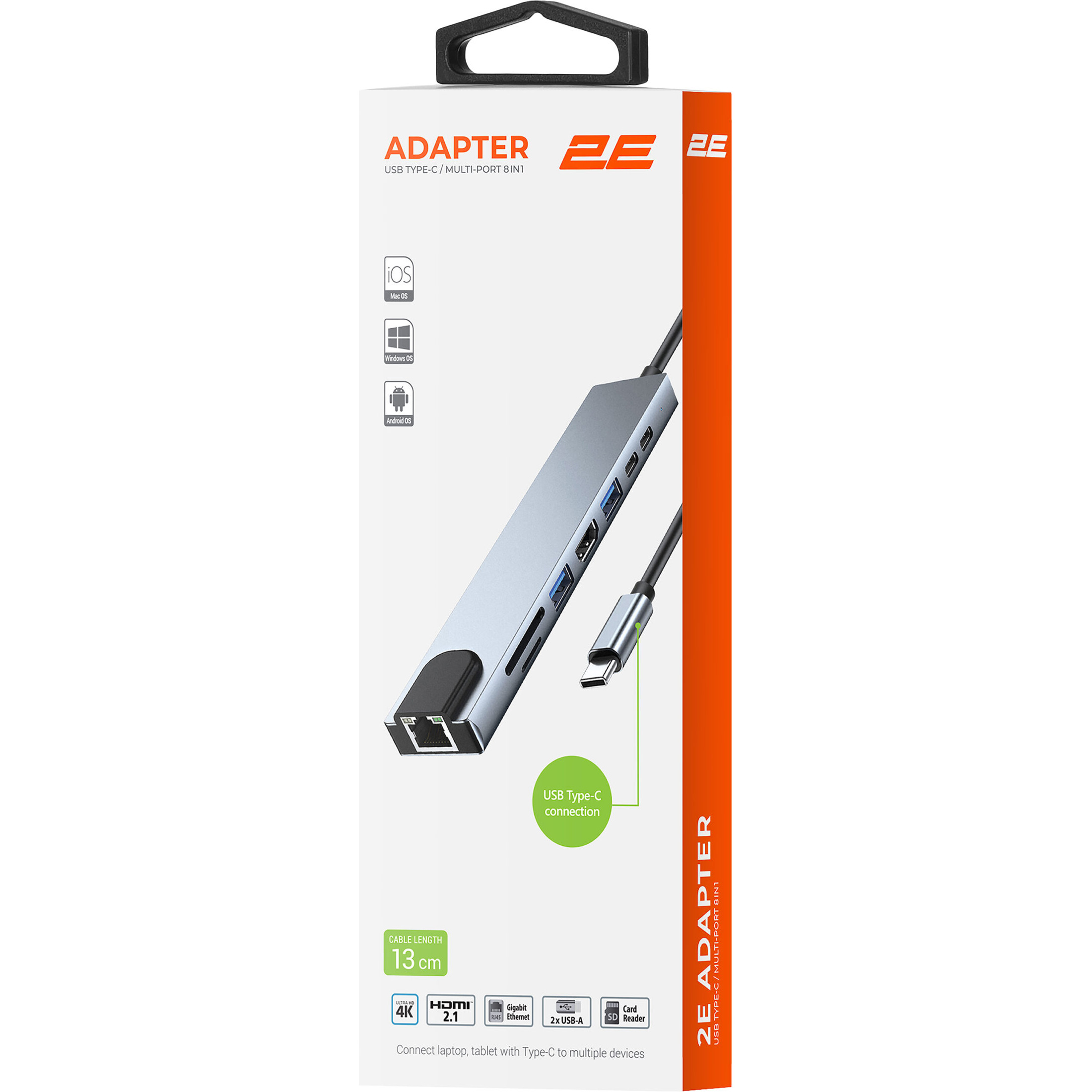 Порт-репликатор 2E USB-C to 1xHDMI, 1xUSB3.0, 1xUSB2.0, 2xPD, LAN, SD/TF (2E-W2681)