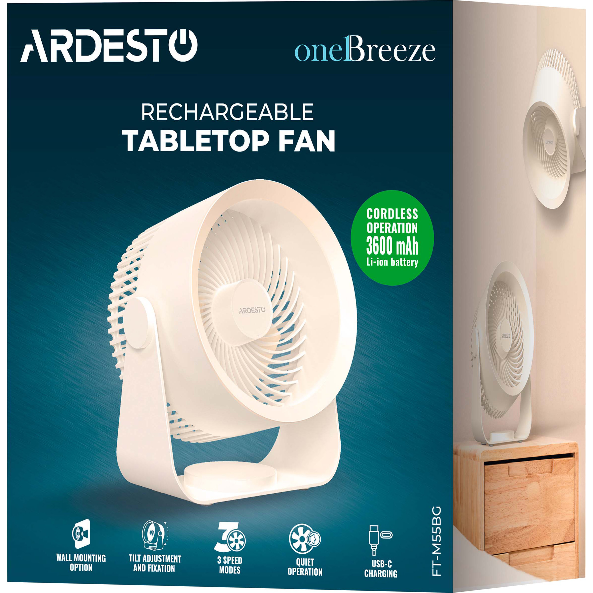 Настольный портативный вентилятор ARDESTO OneBreeze FT-M55BG