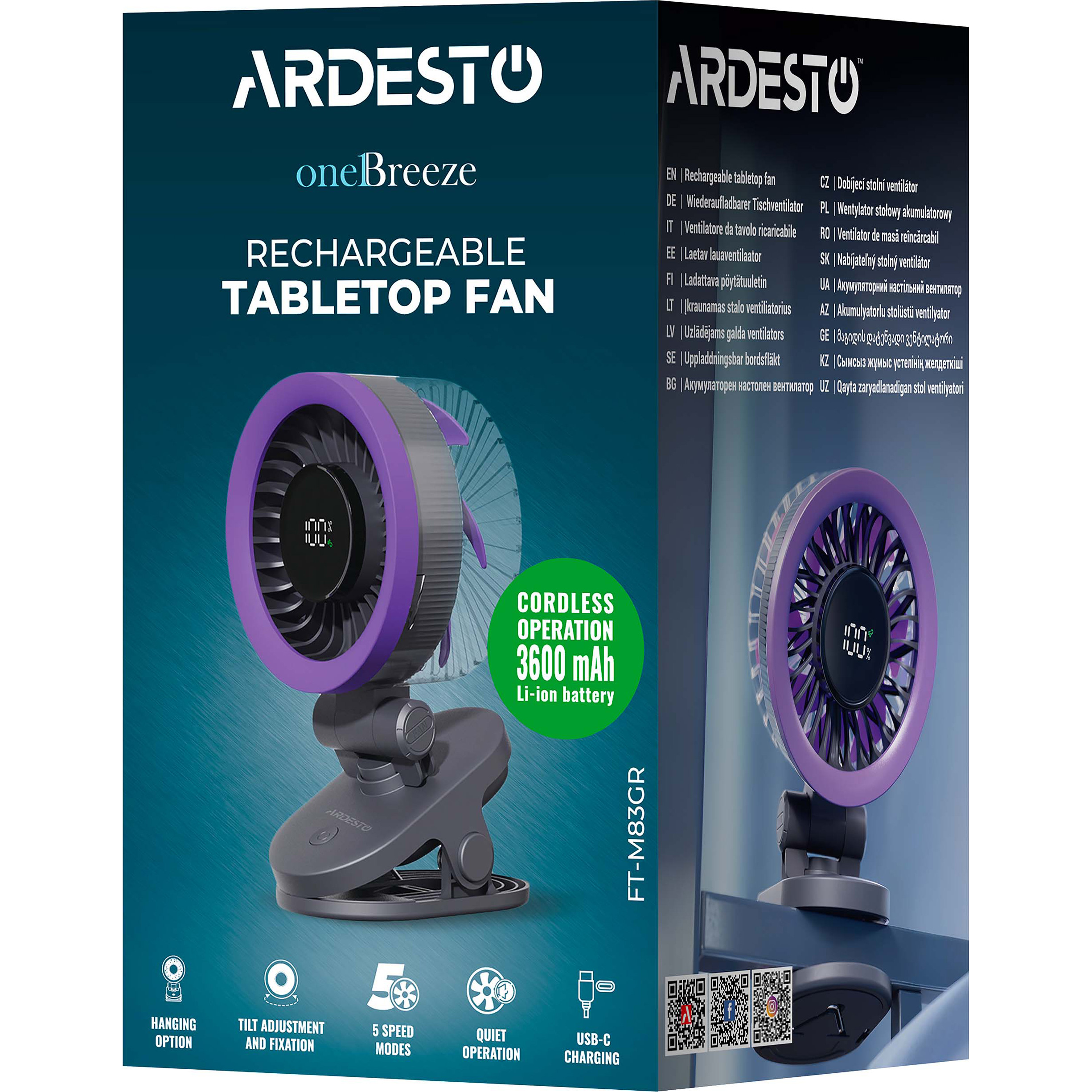 Настольный портативный вентилятор ARDESTO OneBreeze FT-M83GR