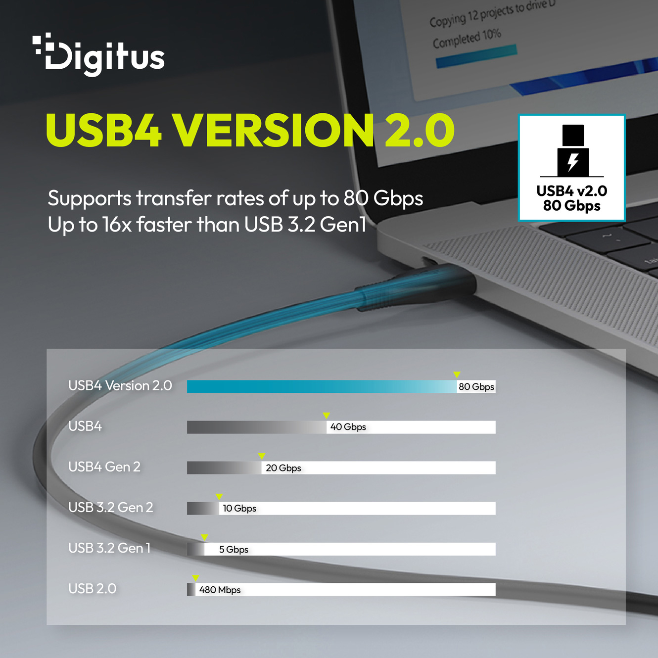 Кабель DIGITUS USB4 2.0 CM/CM 0.5м Black (AK-300350-005-S)