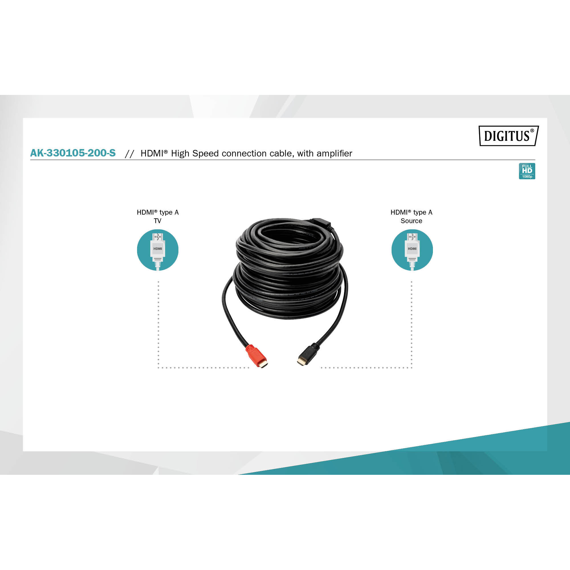Кабель DIGITUS Full HD High Speed Connection with Amplifier HDMI v1.3 20м Black (AK-330105-200-S)
