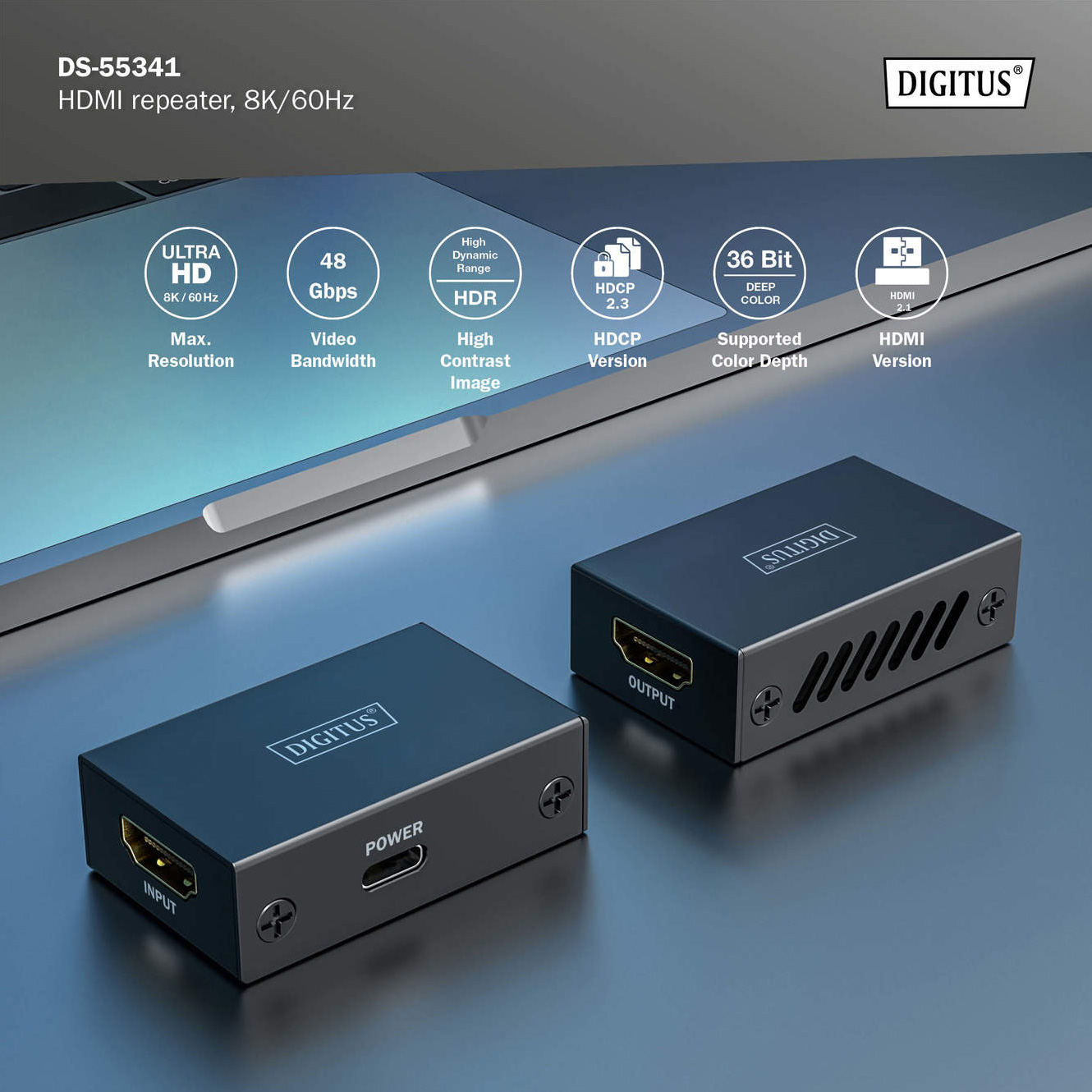Ретранслятор DIGITUS 8K@60Hz HDMI v2.1 Black (DS-55341)