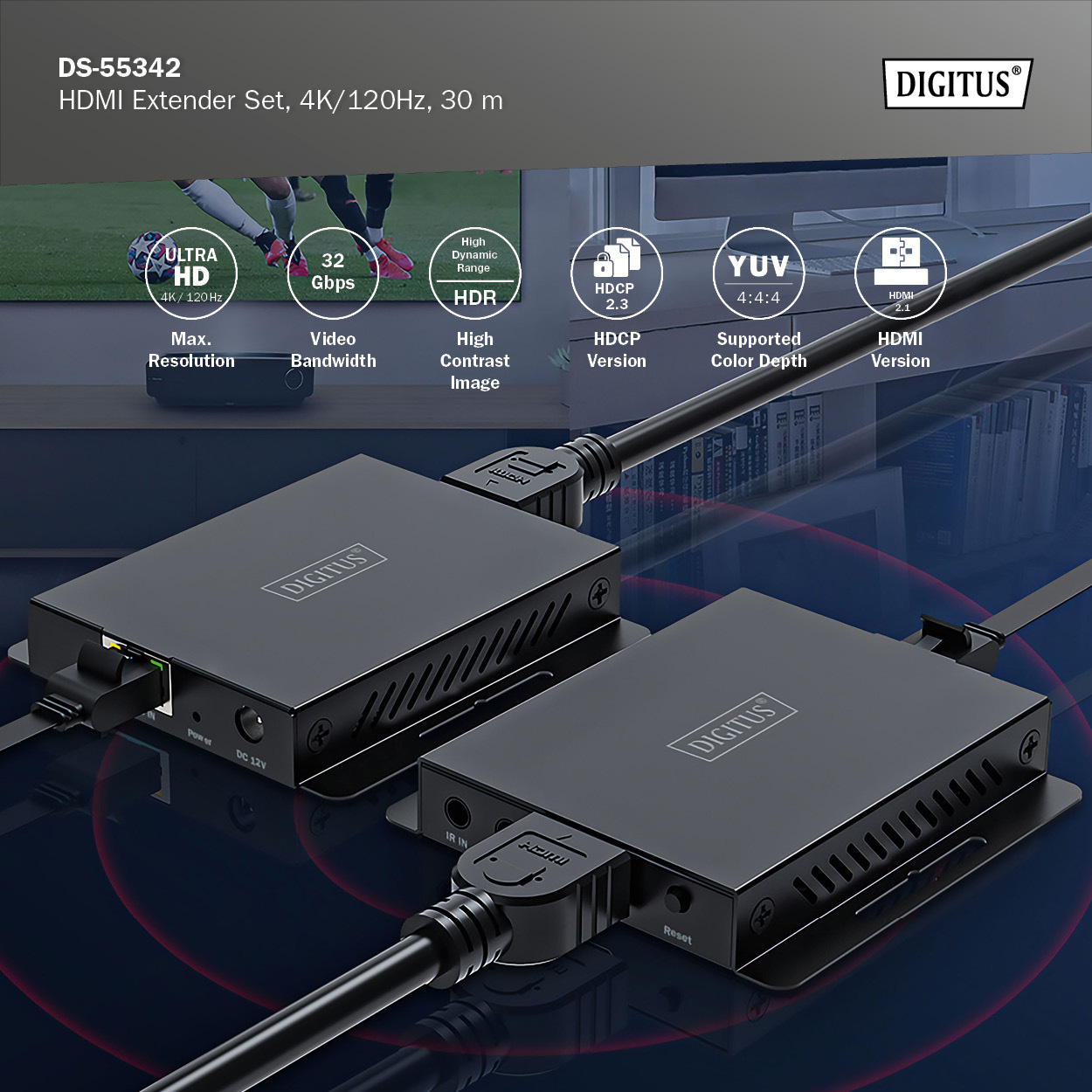 Удлинитель HDMI по витой паре DIGITUS 4K@120Hz Extender Set v2.1 Black (DS-55342)