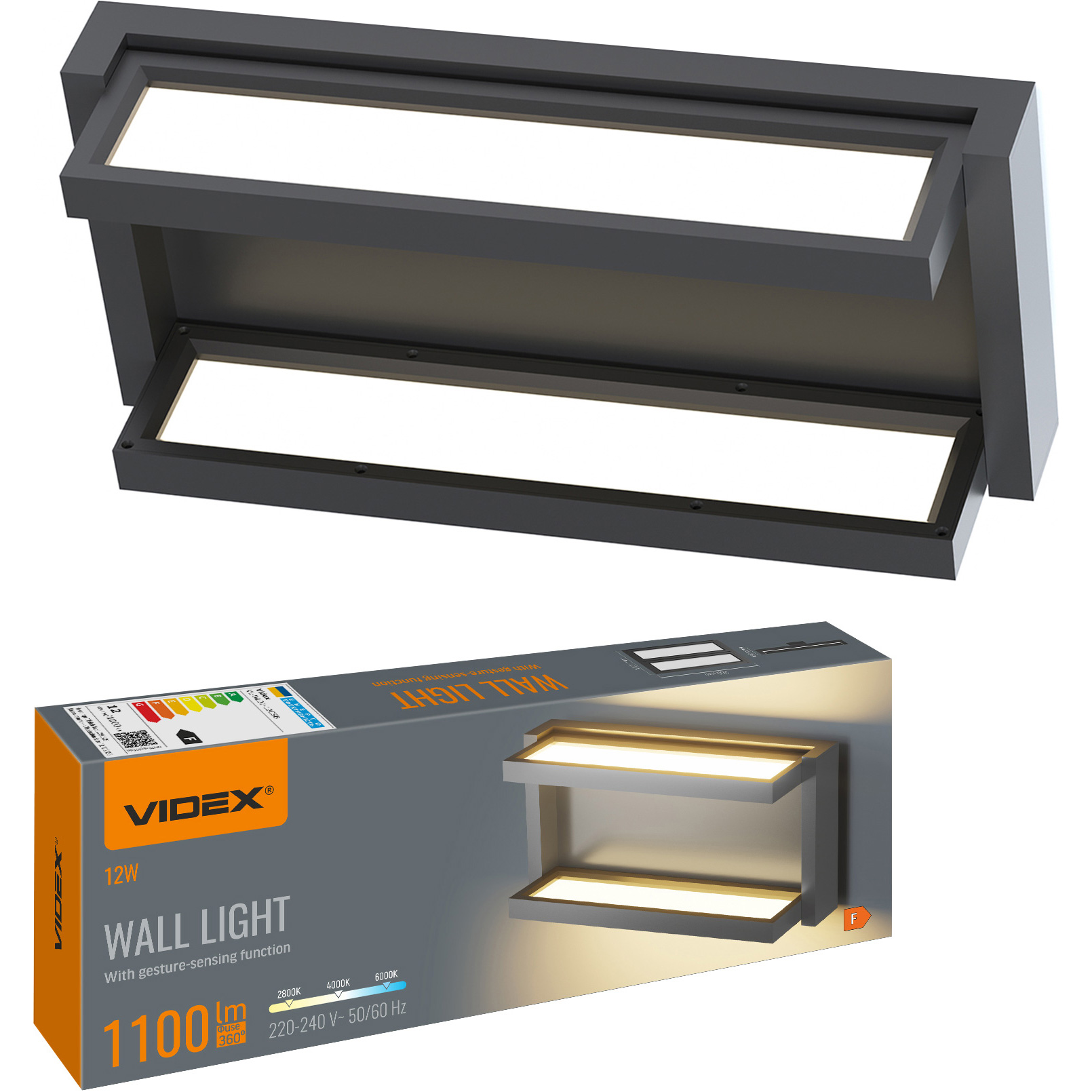 Светильник с датчиком движения VIDEX Wall VL-WL01-12CSB Black 12W 2800-6000K