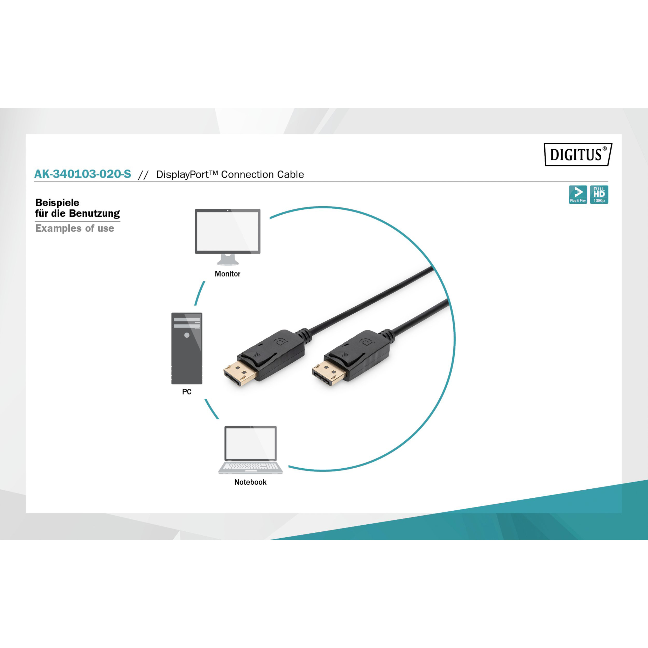 Кабель DIGITUS DisplayPort 2м Black (AK-340103-020-S)