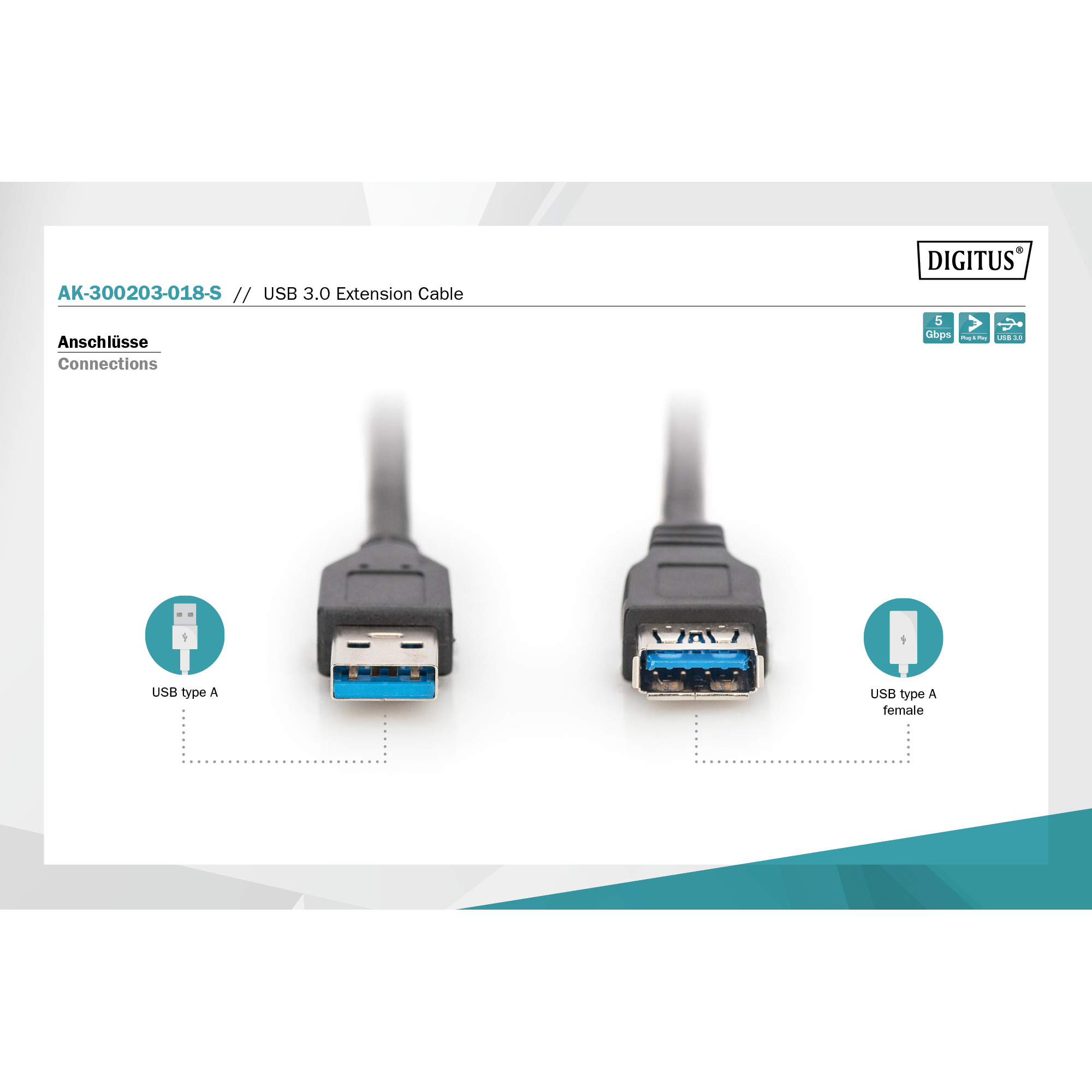 Кабель-подовжувач DIGITUS USB3.0 AM/AF 1.8м Black (AK-300203-018-S)