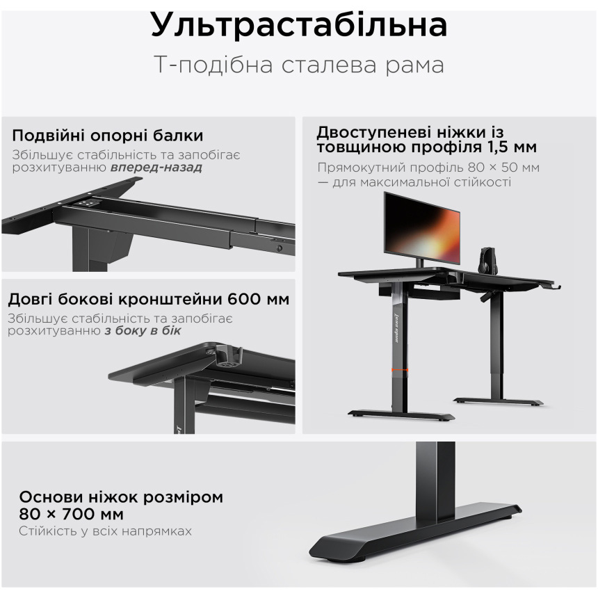 Комп’ютерний стіл з електрорегулюванням висоти ANDA SEAT Xtreme 180cm Black