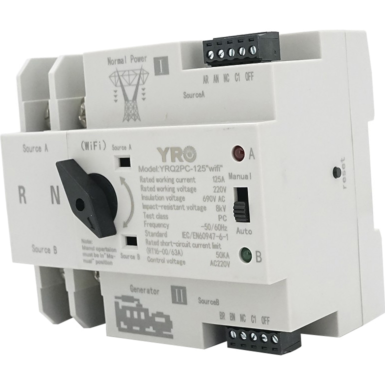 Автомат ввода резерва (АВР) YRO YRQ2PC-125 Wi-Fi 2p, 125А, 50кА