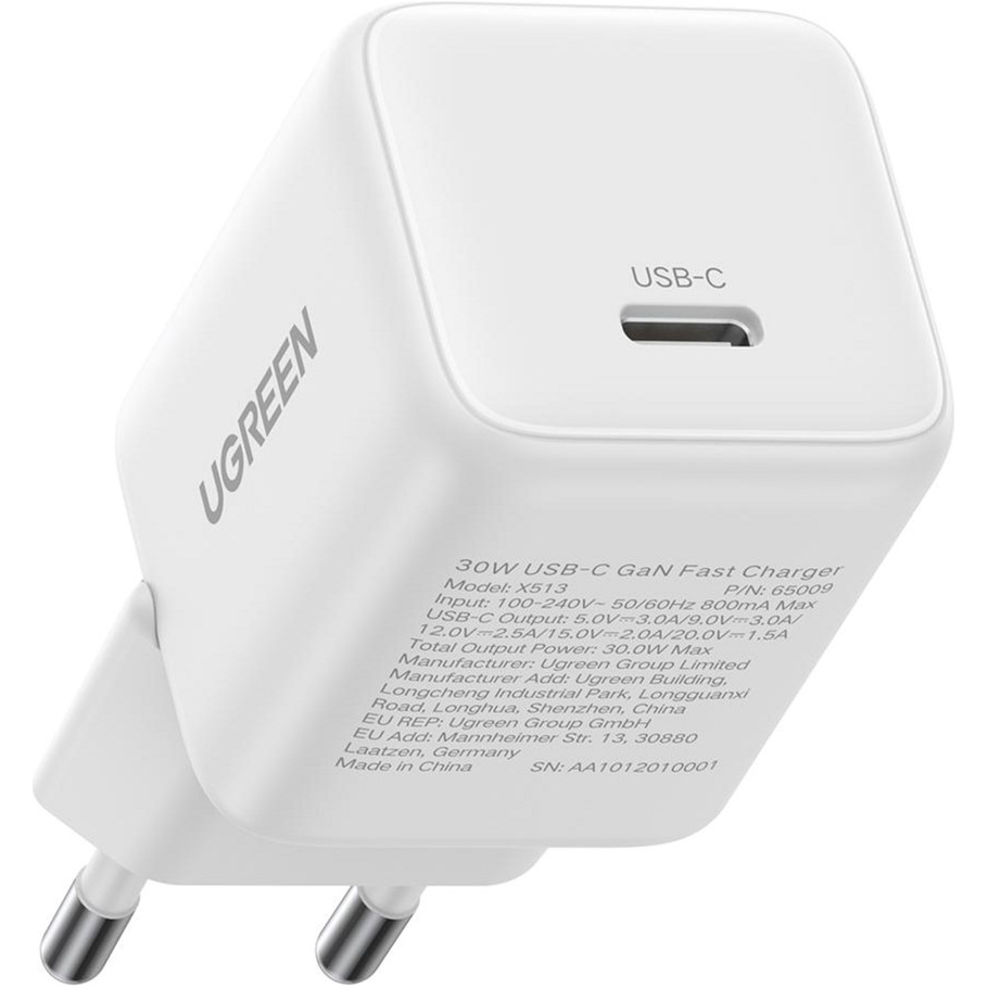 Зарядний пристрій UGREEN X513 30W USB-C QC4.0 PD3.0 GaN Fast Charger White (65009)