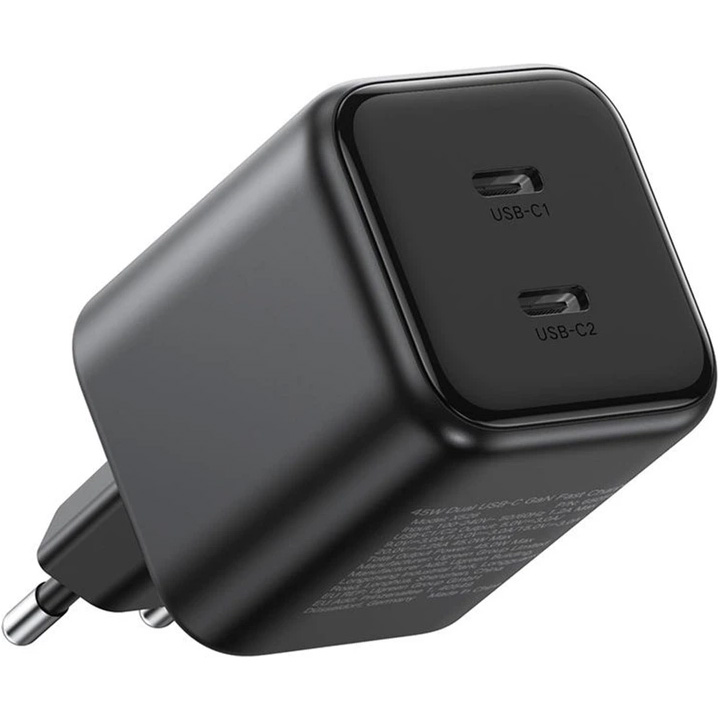 Зарядний пристрій UGREEN X526 45W 2xUSB-C GaN Fast Charger Black (65058)