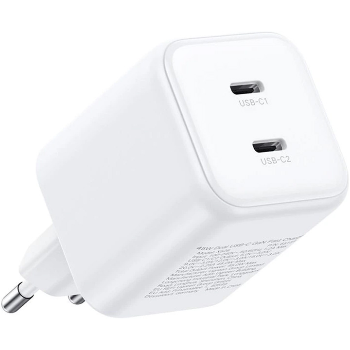 Зарядное устройство UGREEN X526 45W 2xUSB-C GaN Fast Charger White (65154)