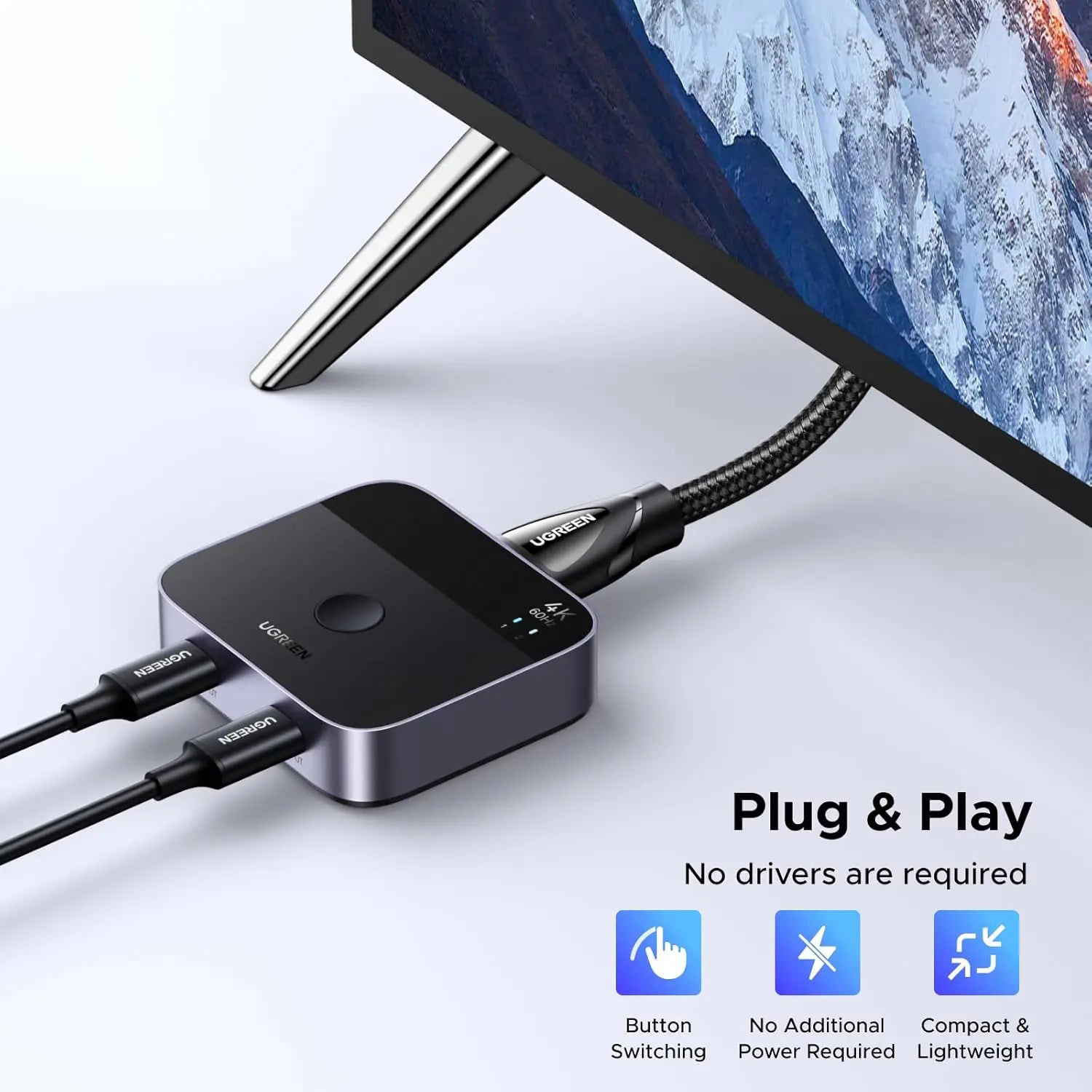 HDMI свитч 2 to 1 UGREEN AW503 2 USB-C to 1 HDMI 4K@60Hz (55452)