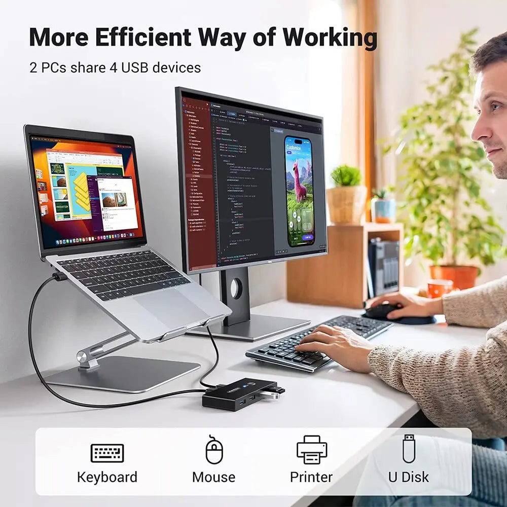 USB свитч UGREEN US216 2-in-4 USB 3.0 Sharing Switch Box (30768)