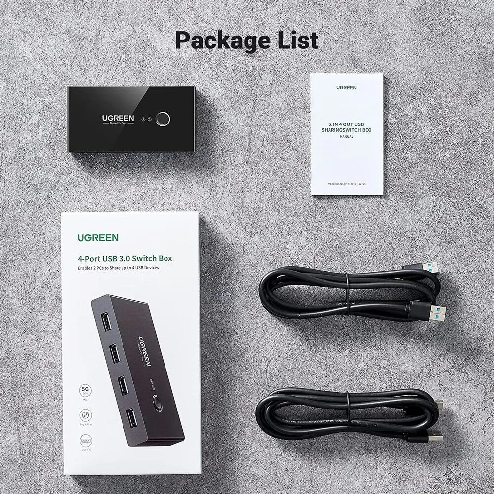 USB свитч UGREEN US216 2-in-4 USB 3.0 Sharing Switch Box (30768)