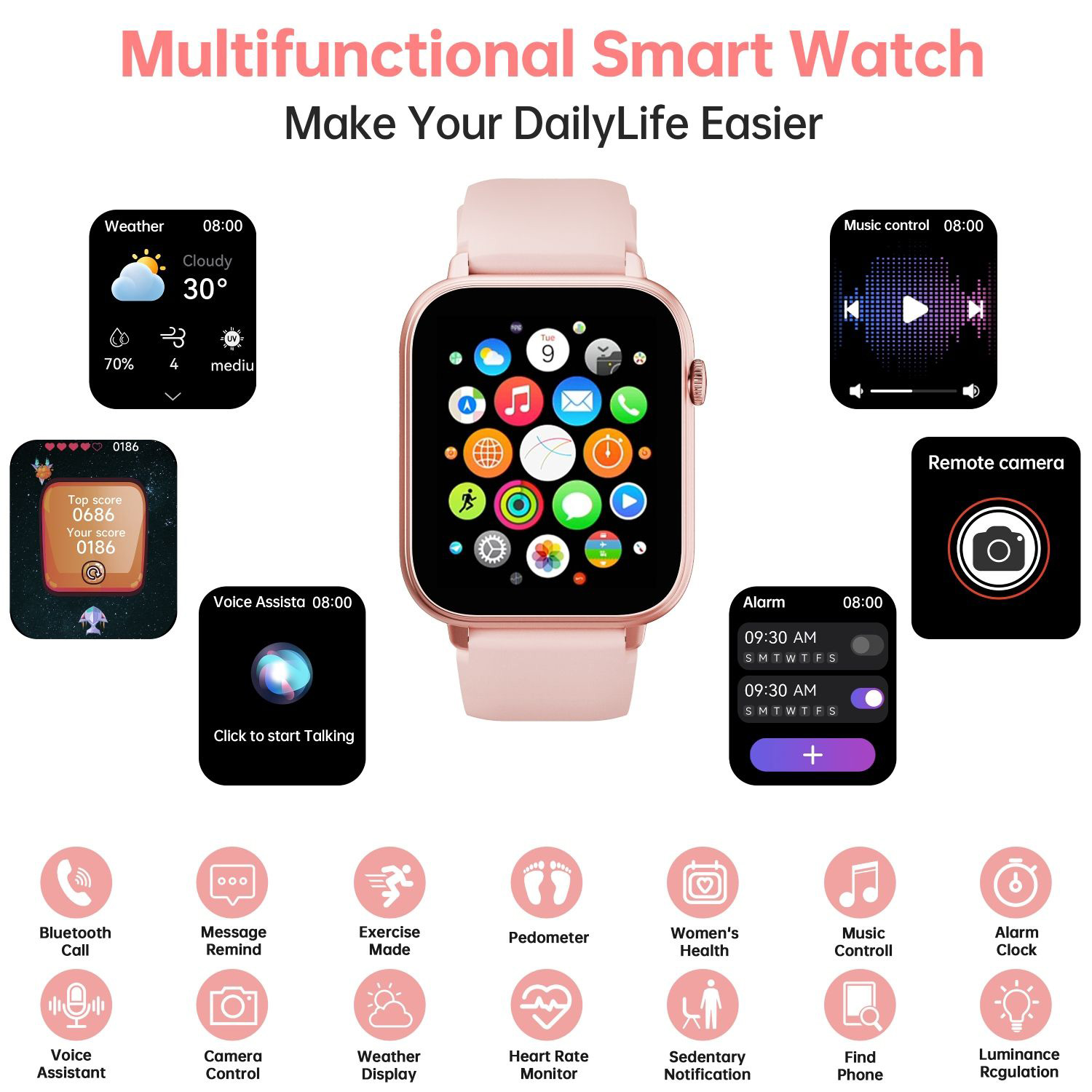 Смарт-часы OUKITEL V3 Smart Watch Pink (6941749818607)